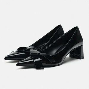 ZARA BLOCK HEEL BOW PUMPS